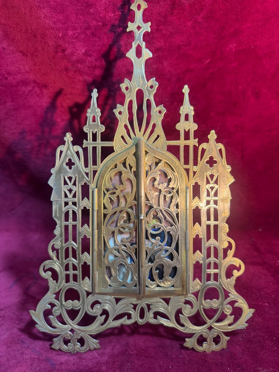 ORATOIRE DE CHEVET TRIPTYQUE  PORCELAINE PEINTE -photo-2
