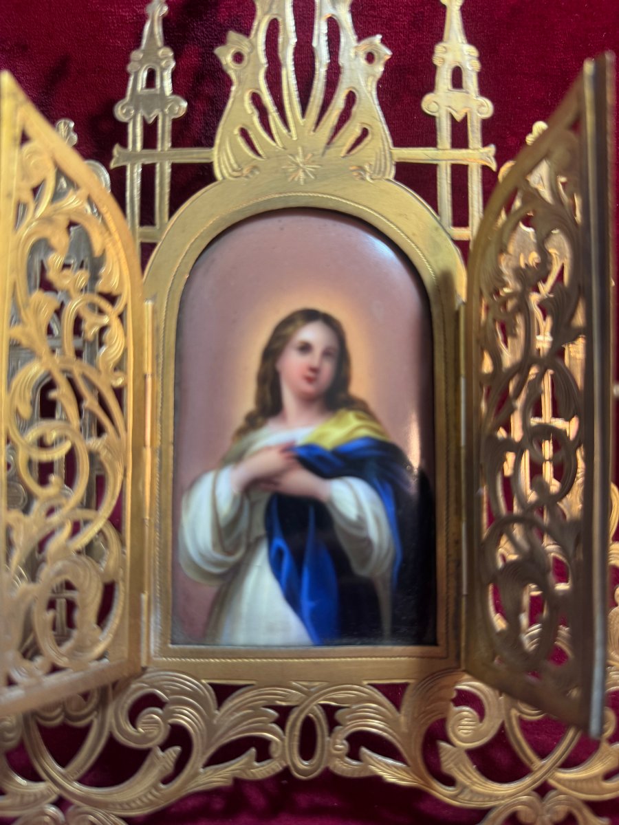 ORATOIRE DE CHEVET TRIPTYQUE  PORCELAINE PEINTE -photo-3