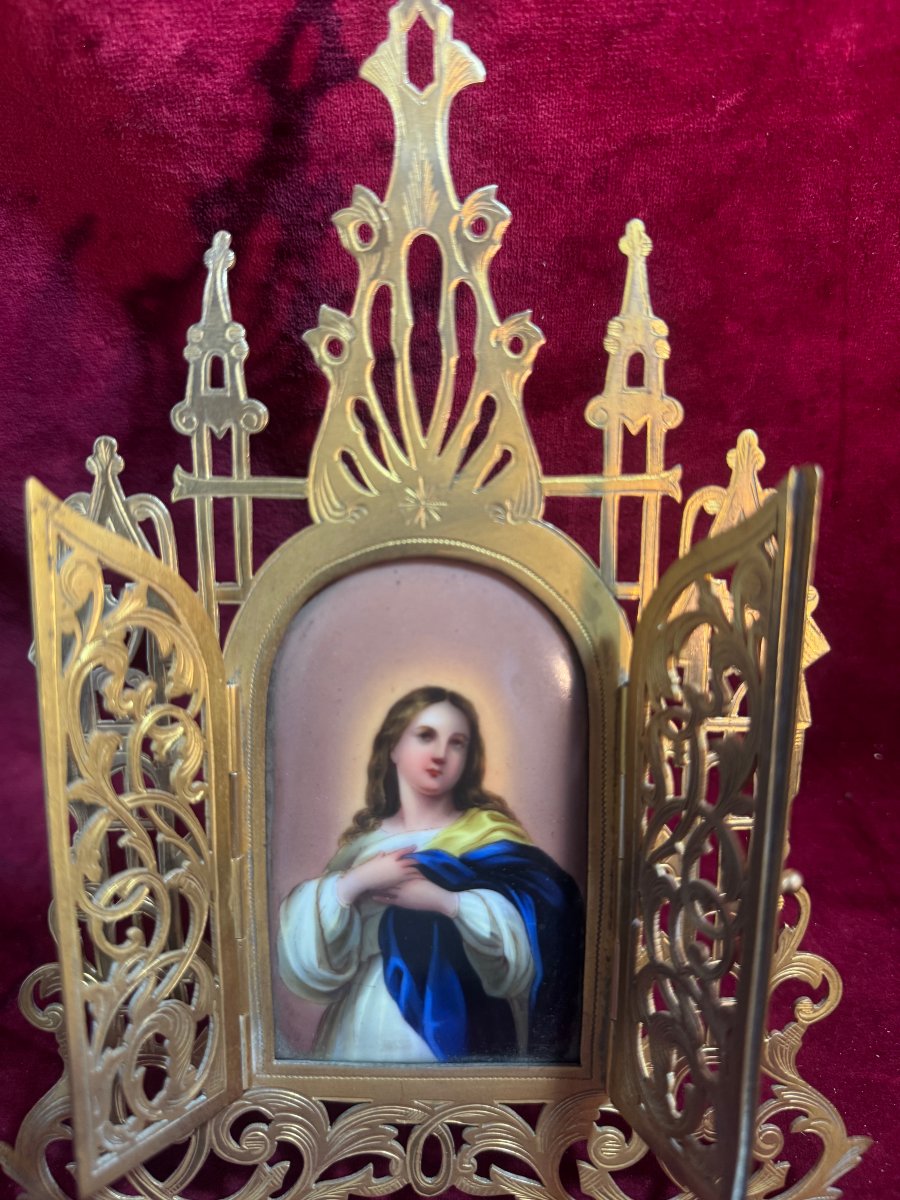 ORATOIRE DE CHEVET TRIPTYQUE  PORCELAINE PEINTE -photo-4