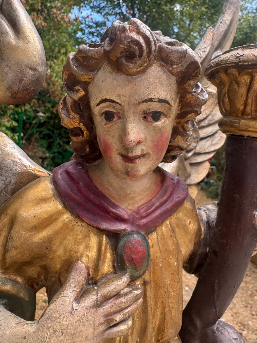 ANGES CEROFERAIRES POLYCHROMES 17EME SIECLE-photo-2