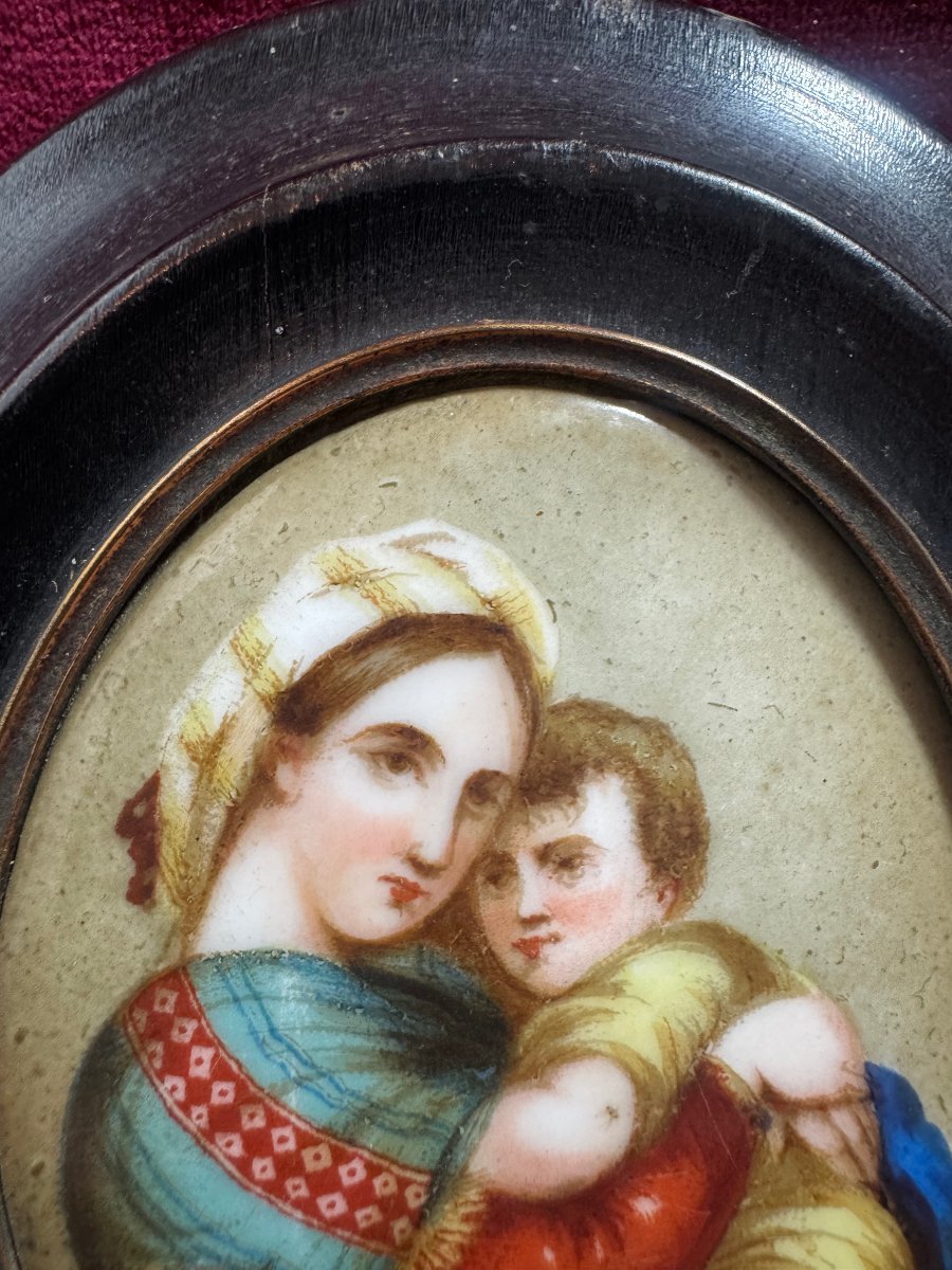 PORCELAINE PEINTE VIERGE A LA CHAISE RAPHAEL-photo-3