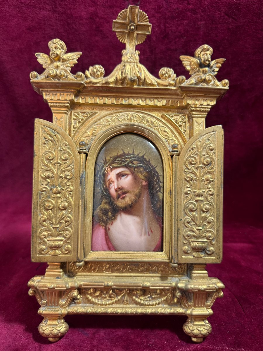 TRIPTYQUE BRONZE DORE ECCE HOMO 