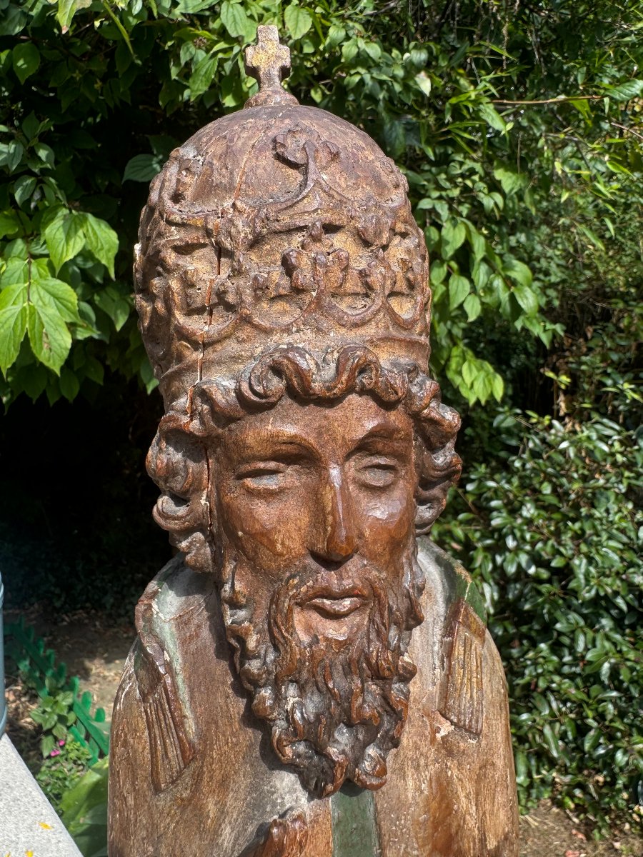 STATUE SAINT PIERRE BOIS POLYCHROMME 16 EME SIECLE-photo-3