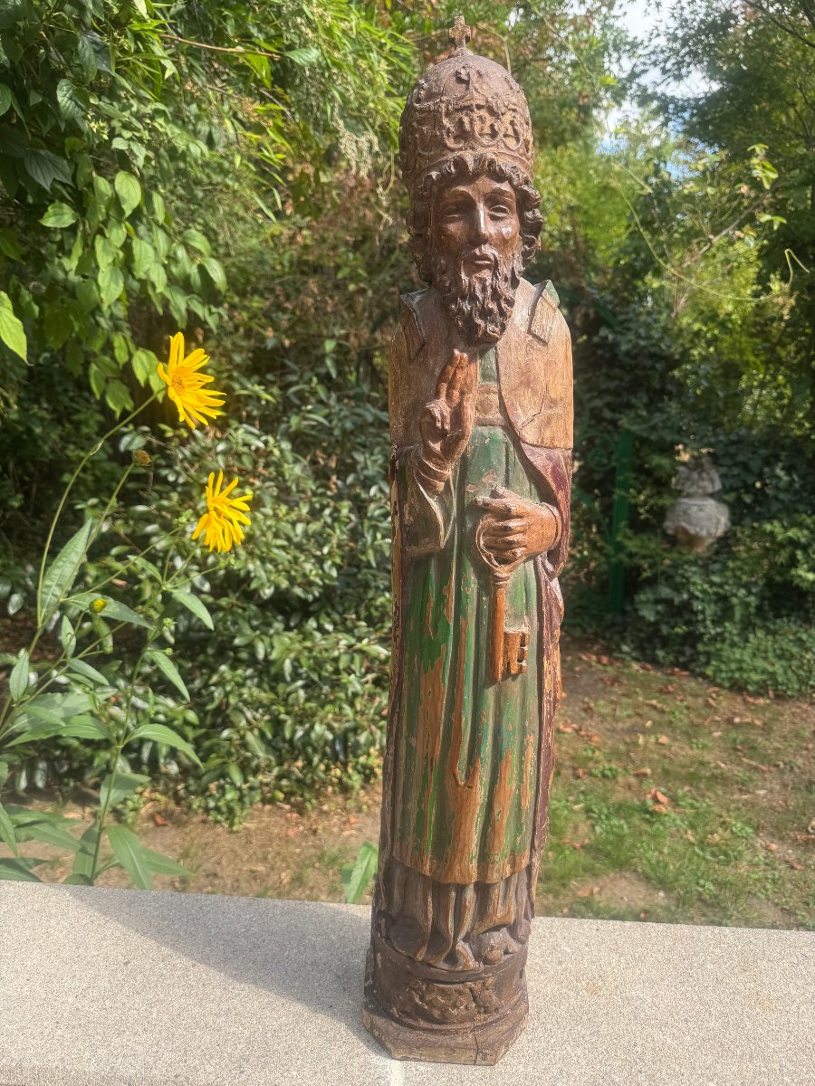 STATUE SAINT PIERRE BOIS POLYCHROMME 16 EME SIECLE