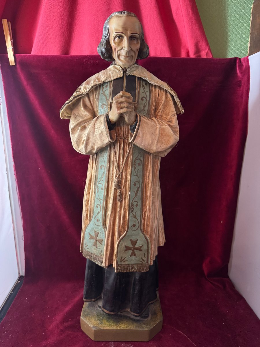 CURE D ARS JM VIANNEY STATUE CAPE BRODEE FIL  D OR