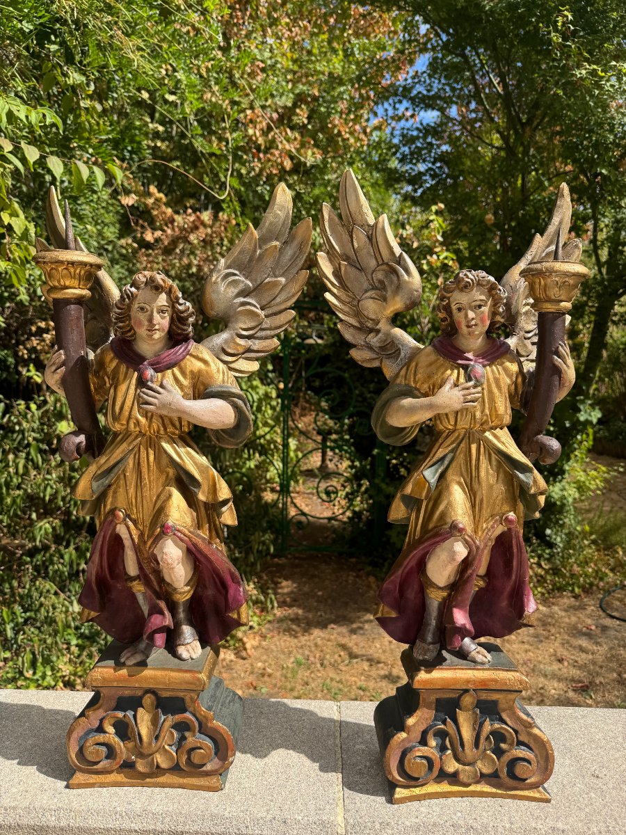 17th-century Polychrome Ceroferair Angels