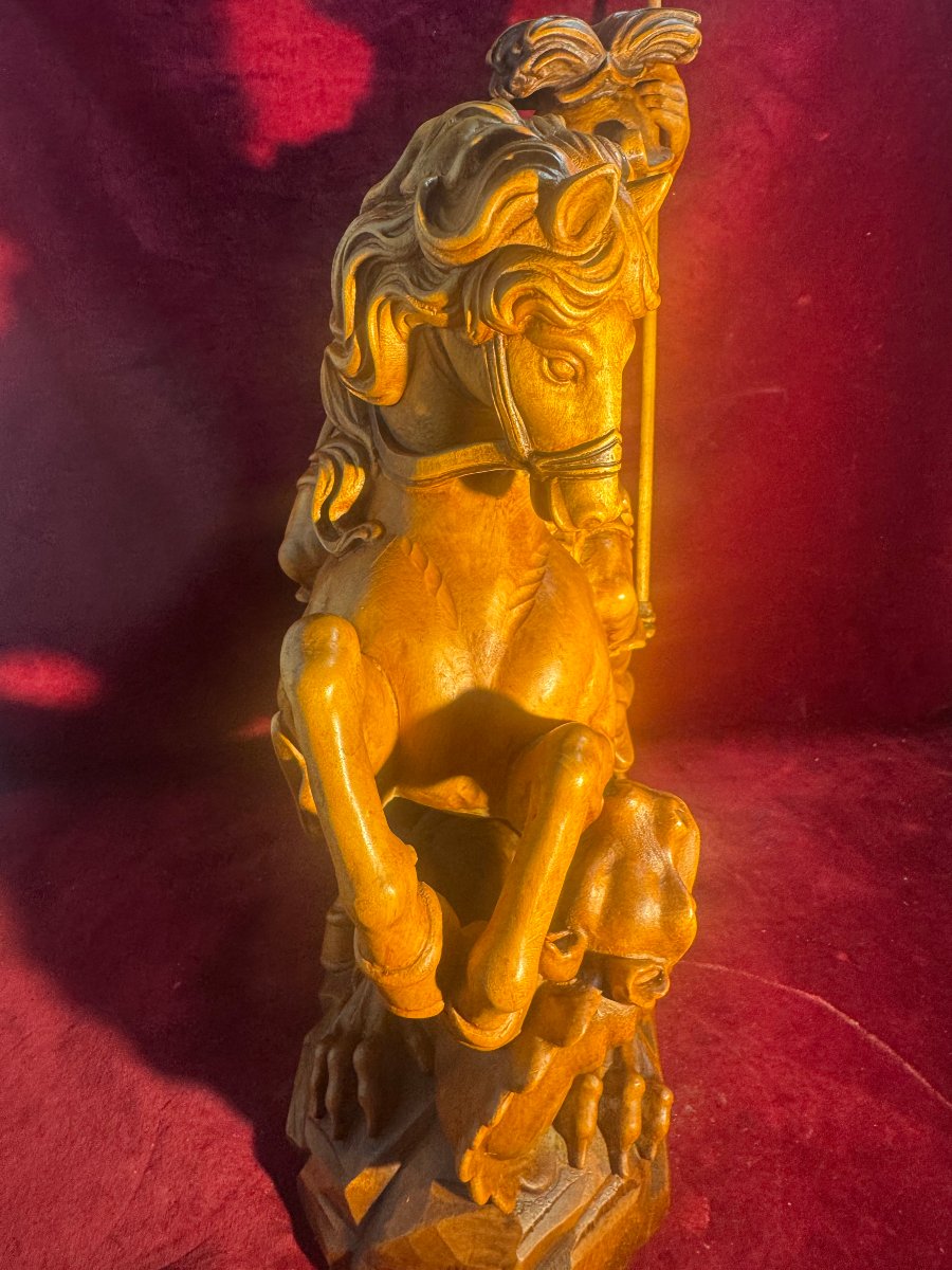 SAINT GEORGES TERRASSANT LE DRAGON  STATUE BOIS -photo-3