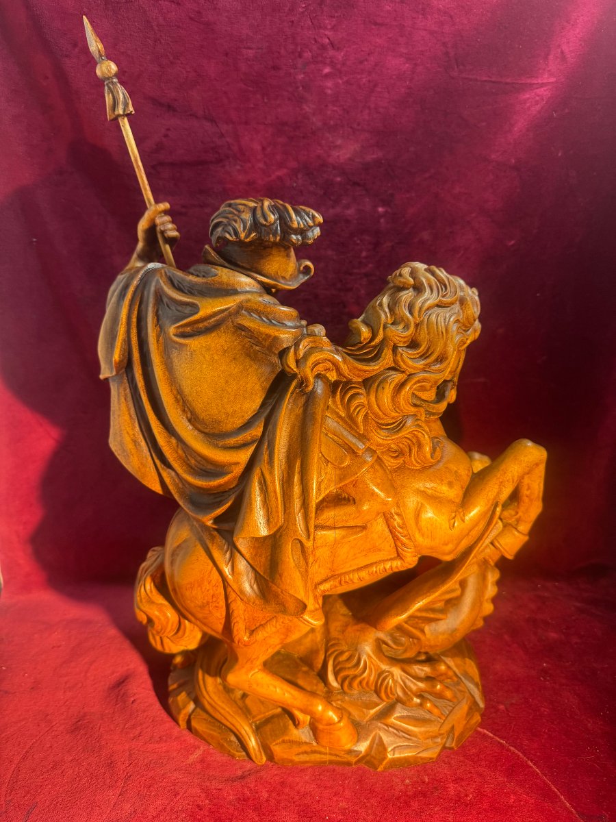 SAINT GEORGES TERRASSANT LE DRAGON  STATUE BOIS -photo-4