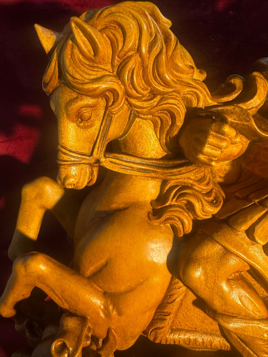 SAINT GEORGES TERRASSANT LE DRAGON  STATUE BOIS -photo-1