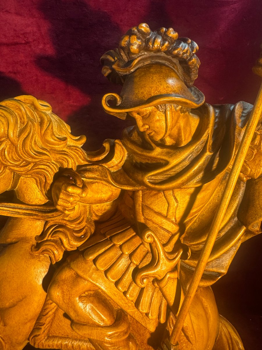 SAINT GEORGES TERRASSANT LE DRAGON  STATUE BOIS -photo-3