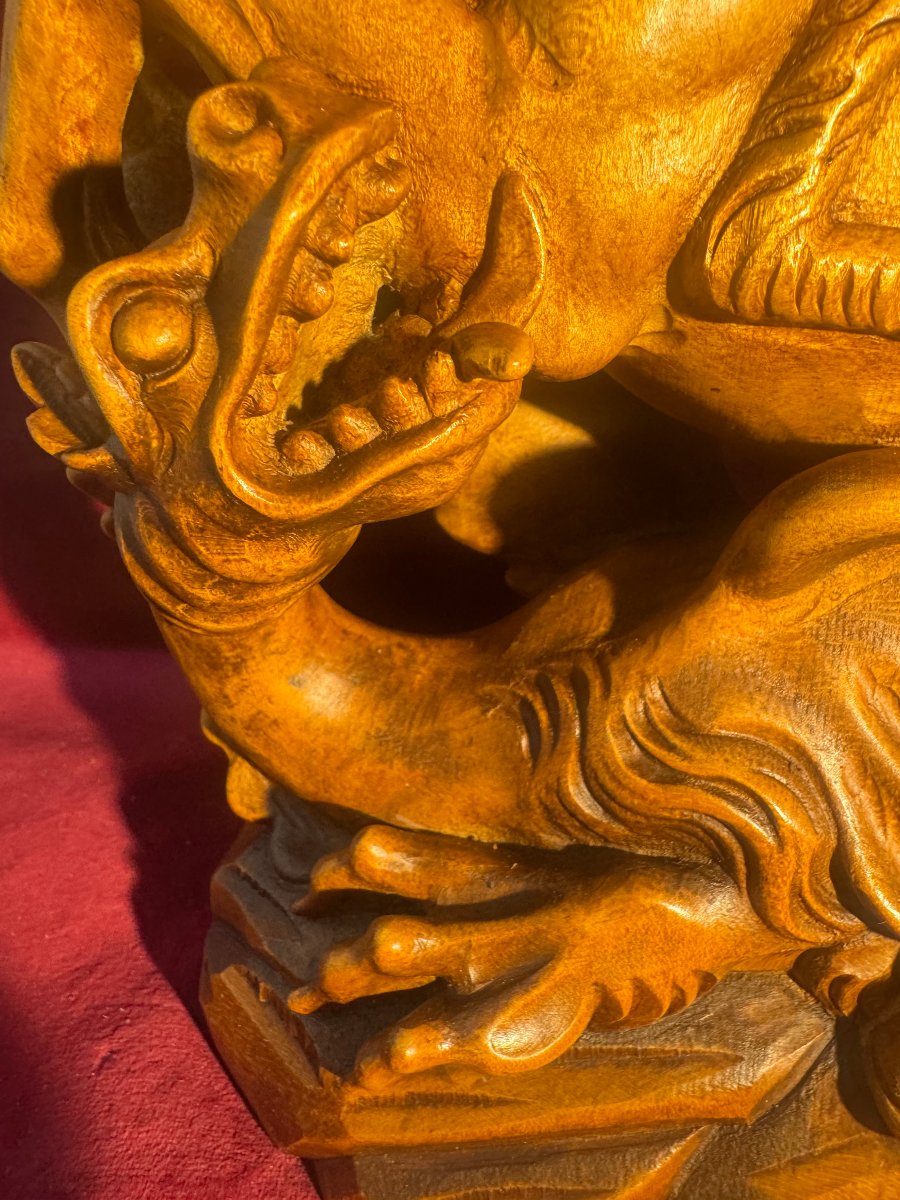 SAINT GEORGES TERRASSANT LE DRAGON  STATUE BOIS -photo-4