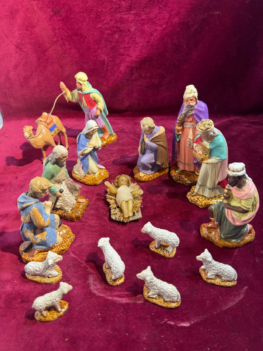 Painted Plaster Nativity Scene 