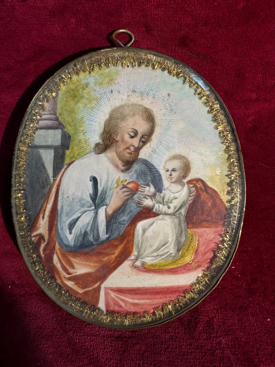 RELIQUAIRE DANS UN MEDAILLON OVALE SAINTE VIERGE ST JOSEPH-photo-2