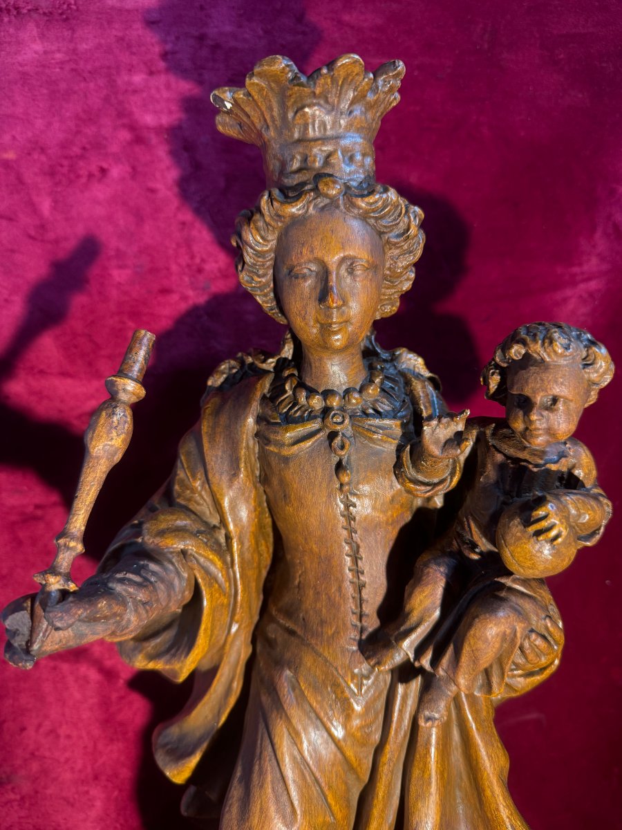 VIERGE A L ENFANT TERRE CUITE VERNISSEE XVIII EME -photo-2