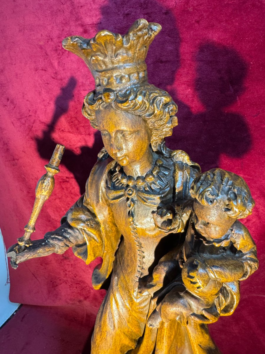VIERGE A L ENFANT TERRE CUITE VERNISSEE XVIII EME -photo-3