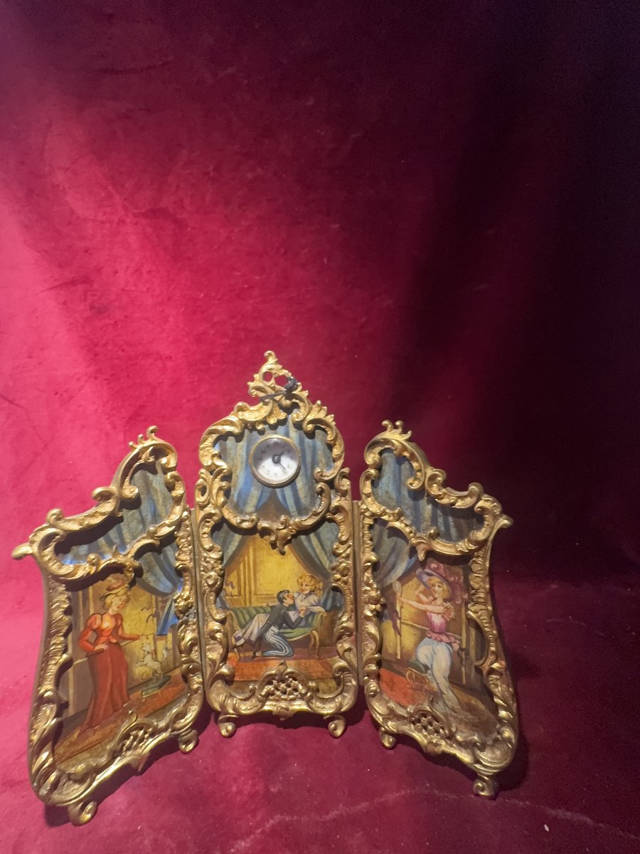 Bedside Triptych With A Clock And A Folding Screen 