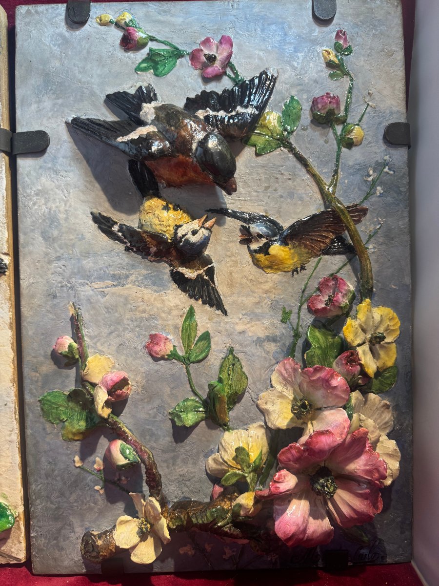 Flowers And Birds Barbotine Plates, Monaco -photo-3