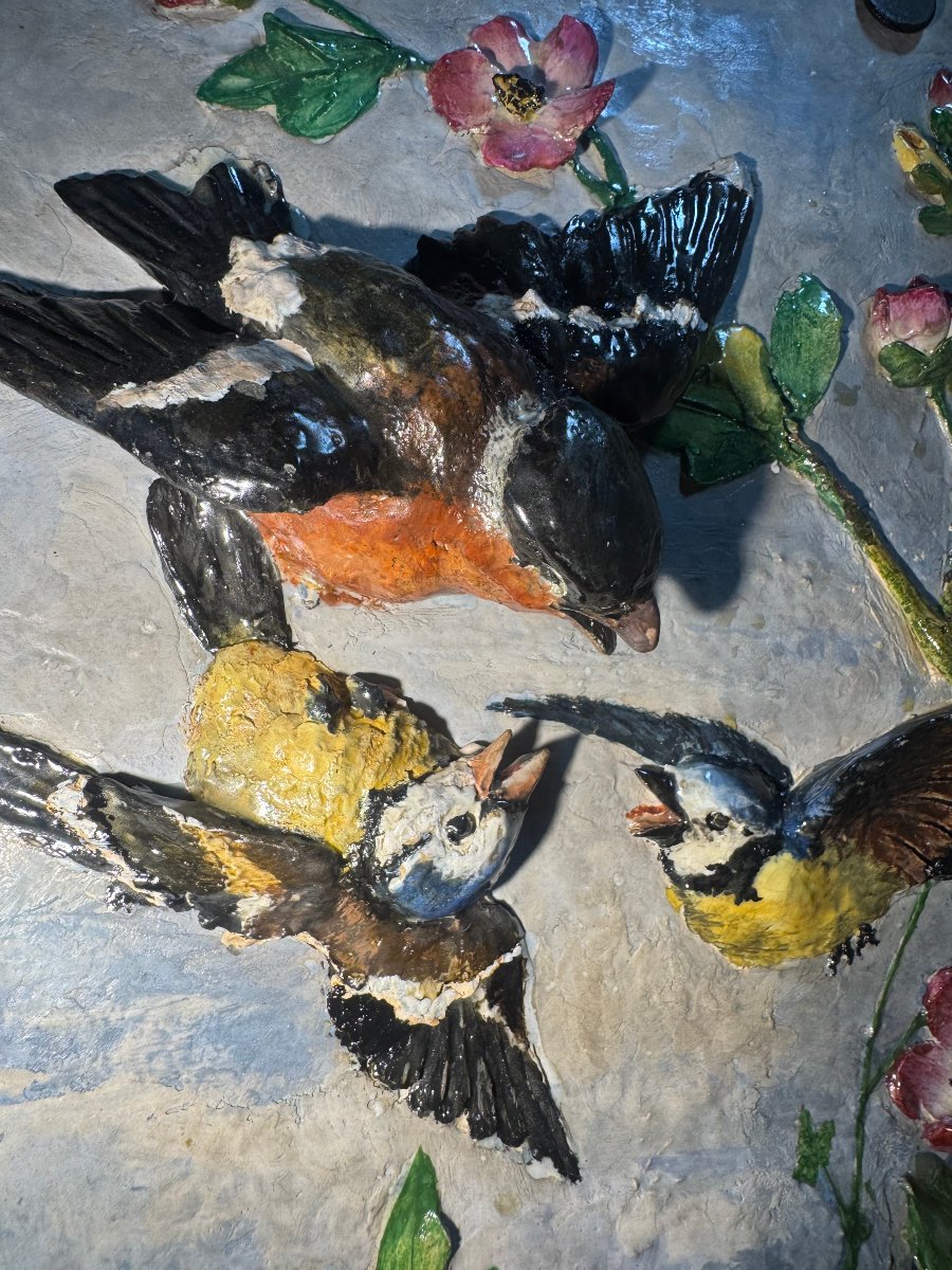 Flowers And Birds Barbotine Plates, Monaco -photo-3