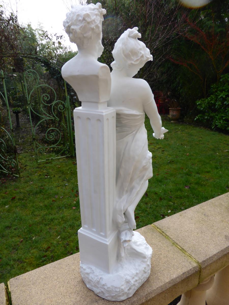 Sculpture En Biscuit Jeune Fille Et Terme-photo-2