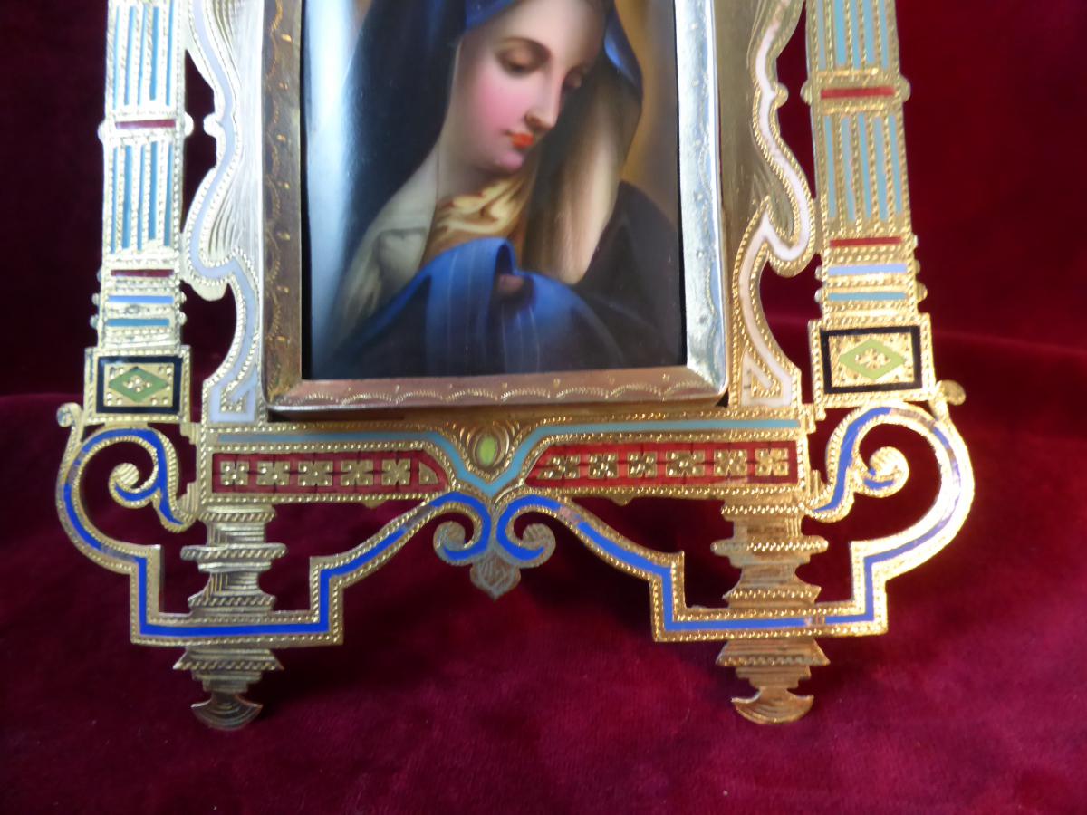 Medaillon Oratoire De Chevet Cloisonne Vierge-photo-3