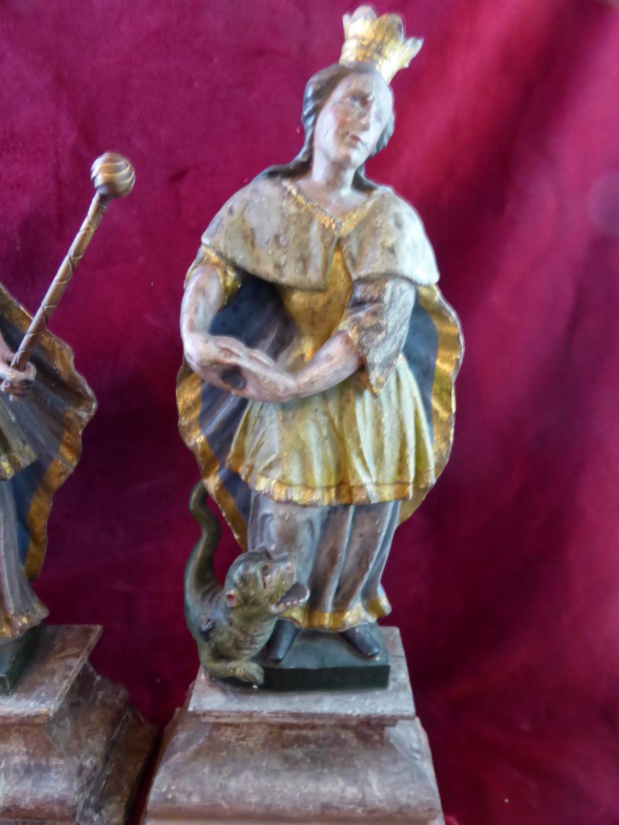 Paire De Statuettes Vierge Et Ste Marguerite-photo-4