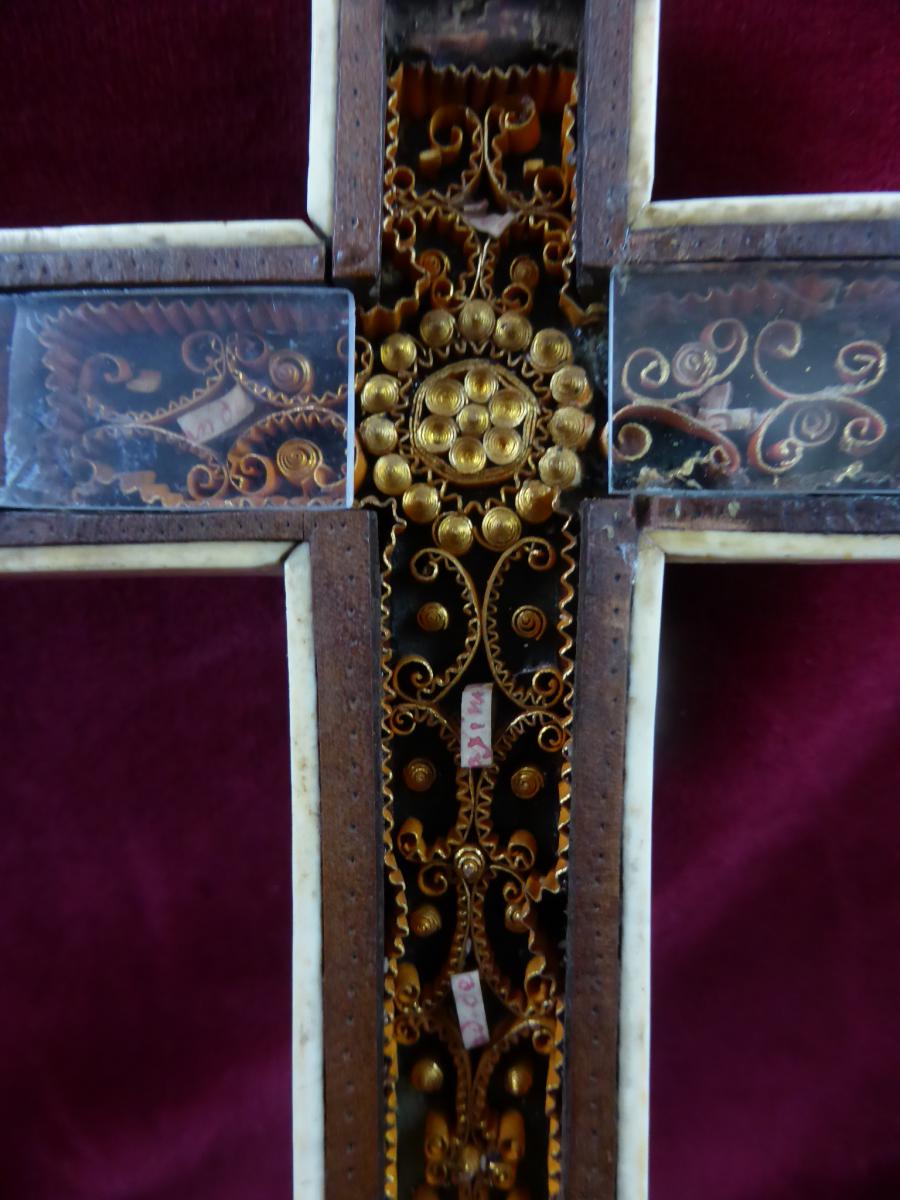 Croix Pectorale Reliquaire Buis Et Ivoire-photo-3