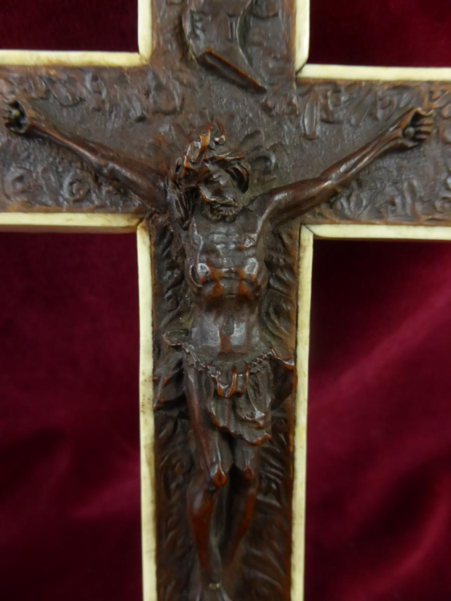 Croix Pectorale Reliquaire Buis Et Ivoire-photo-6