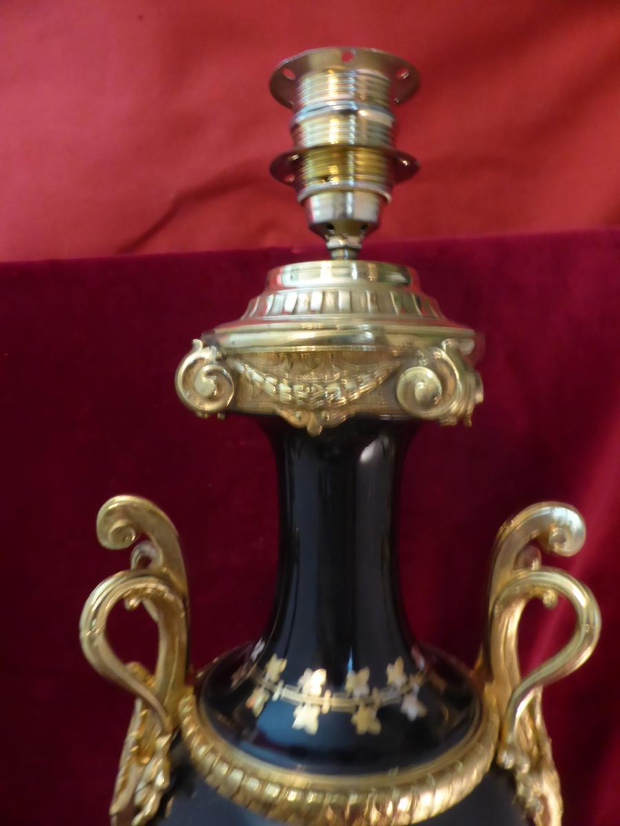 Pied De Lampe Napoleoniii Faience Peinte Et Bronze-photo-4