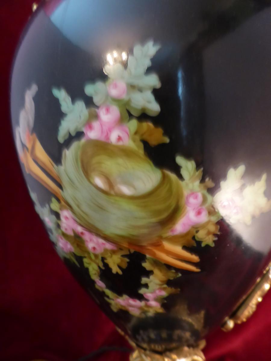 Pied De Lampe Napoleoniii Faience Peinte Et Bronze-photo-2