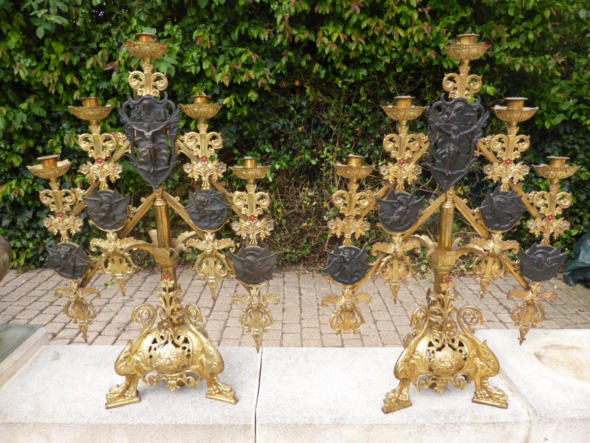 Candelabres D Altar Bronze Dore Articule Evangelists