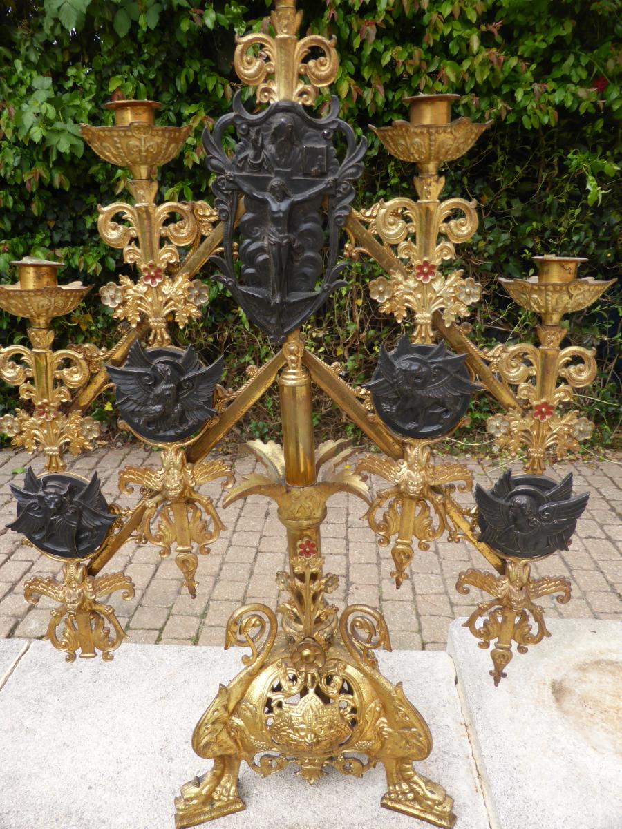 Candelabres D Altar Bronze Dore Articule Evangelists-photo-3