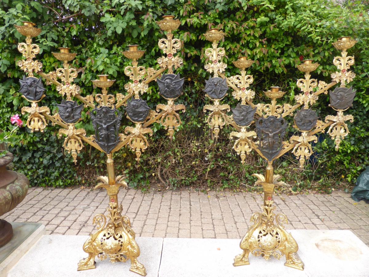 Candelabres D Autel Bronze Dore Articule Evangelistes-photo-1