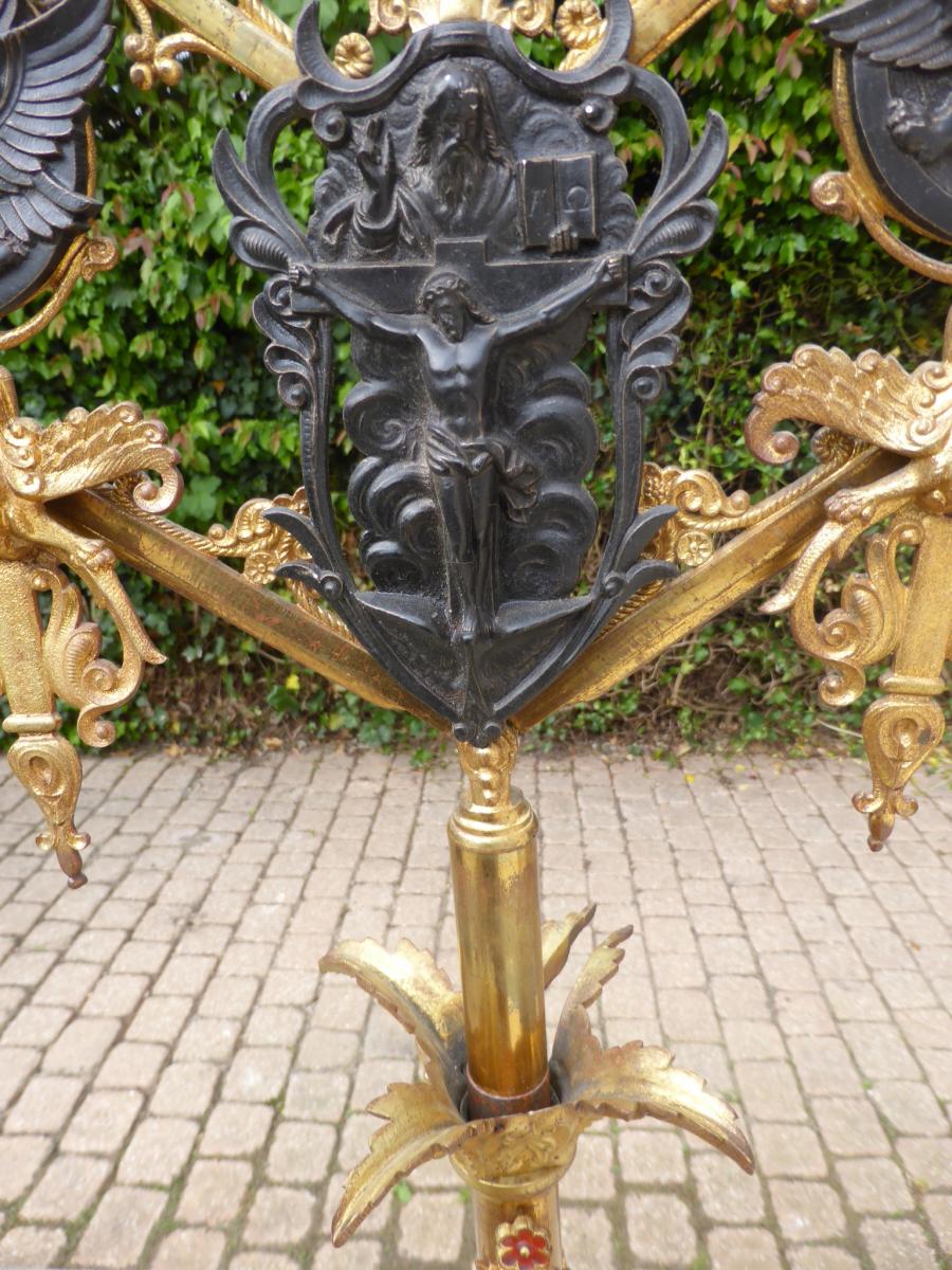 Candelabres D Autel Bronze Dore Articule Evangelistes-photo-2