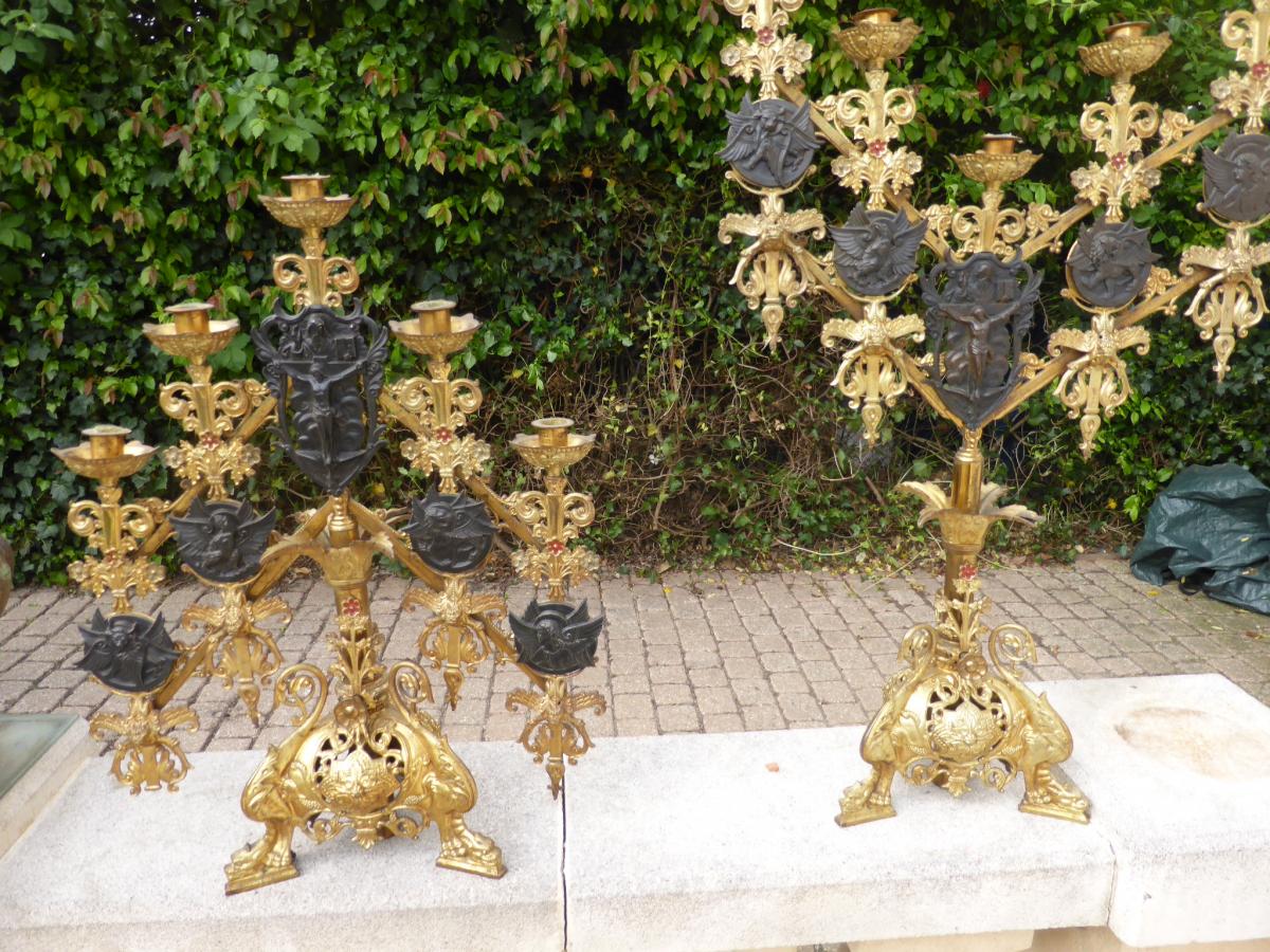 Candelabres D Altar Bronze Dore Articule Evangelists-photo-6