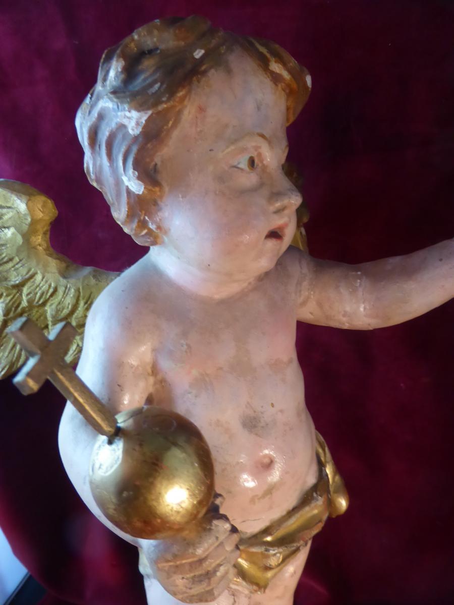 Angelot  Bois Polychrome 18 Eme Siecle-photo-2