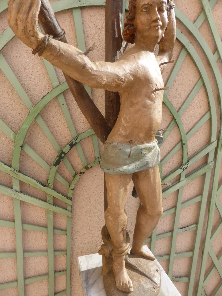 Saint Sebastien Statue Wood 17 Eme Siecle-photo-2