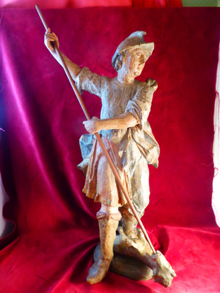 Saint Georges Polychrome Statue 18 Eme Siecle