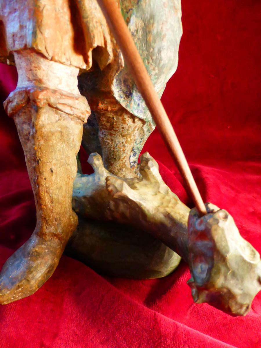 Saint Georges Polychrome Statue 18 Eme Siecle-photo-3