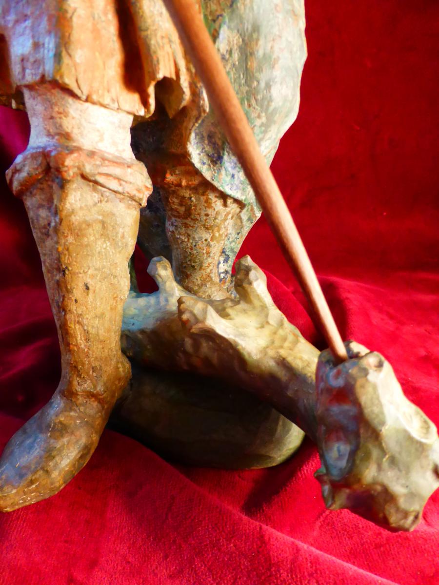 Saint Georges Statue Polychrome 18 Eme Siecle-photo-3