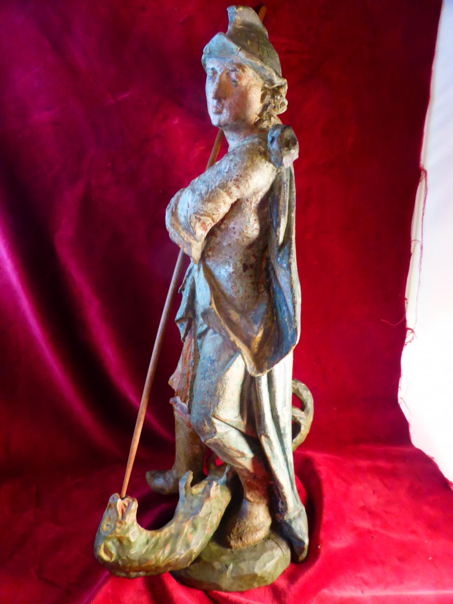 Saint Georges Polychrome Statue 18 Eme Siecle-photo-4