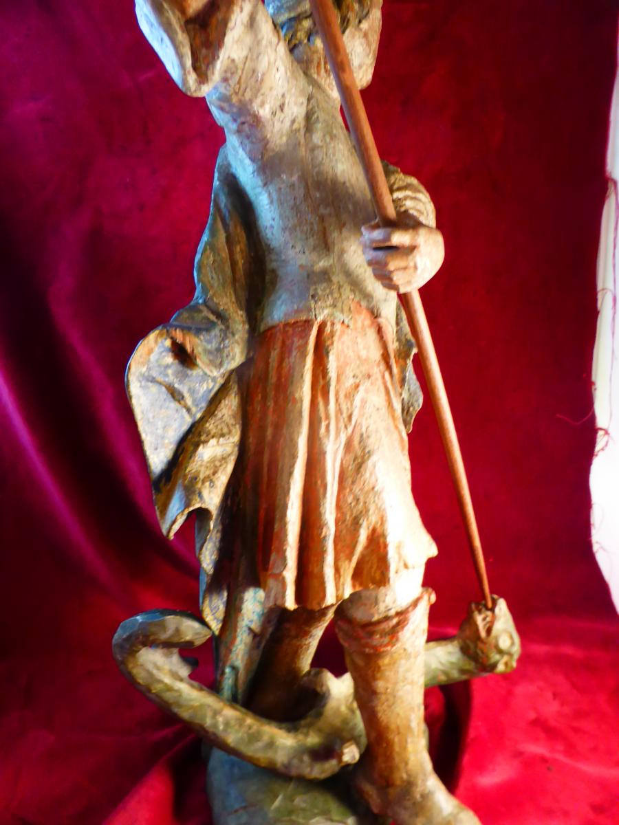 Saint Georges Polychrome Statue 18 Eme Siecle-photo-2