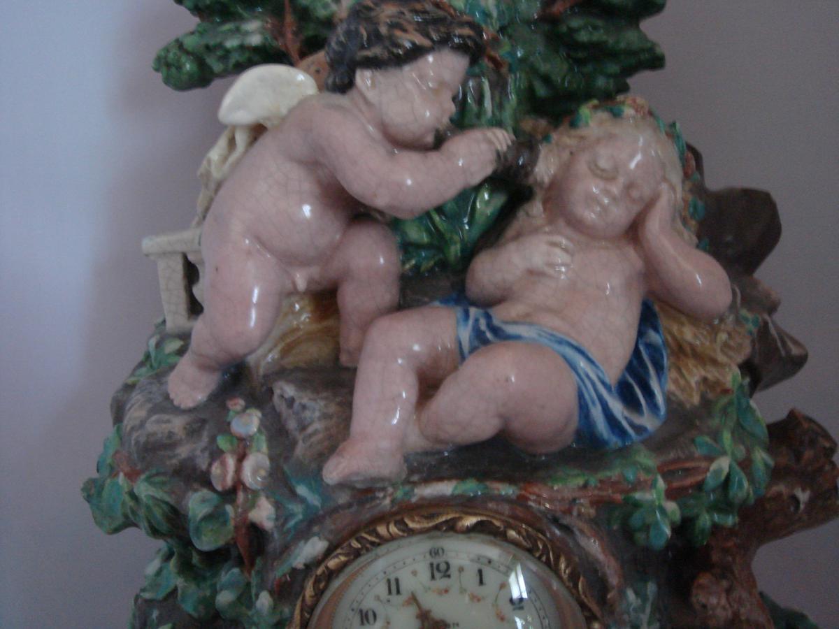 Ceramic Clock And Wildlife Cherubins-photo-3