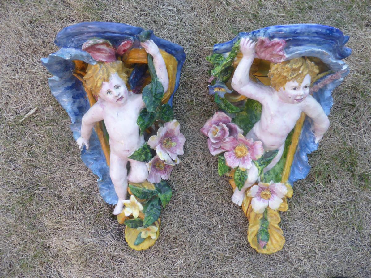 Consoles In Barbotine Pair Of Cherubs-photo-6