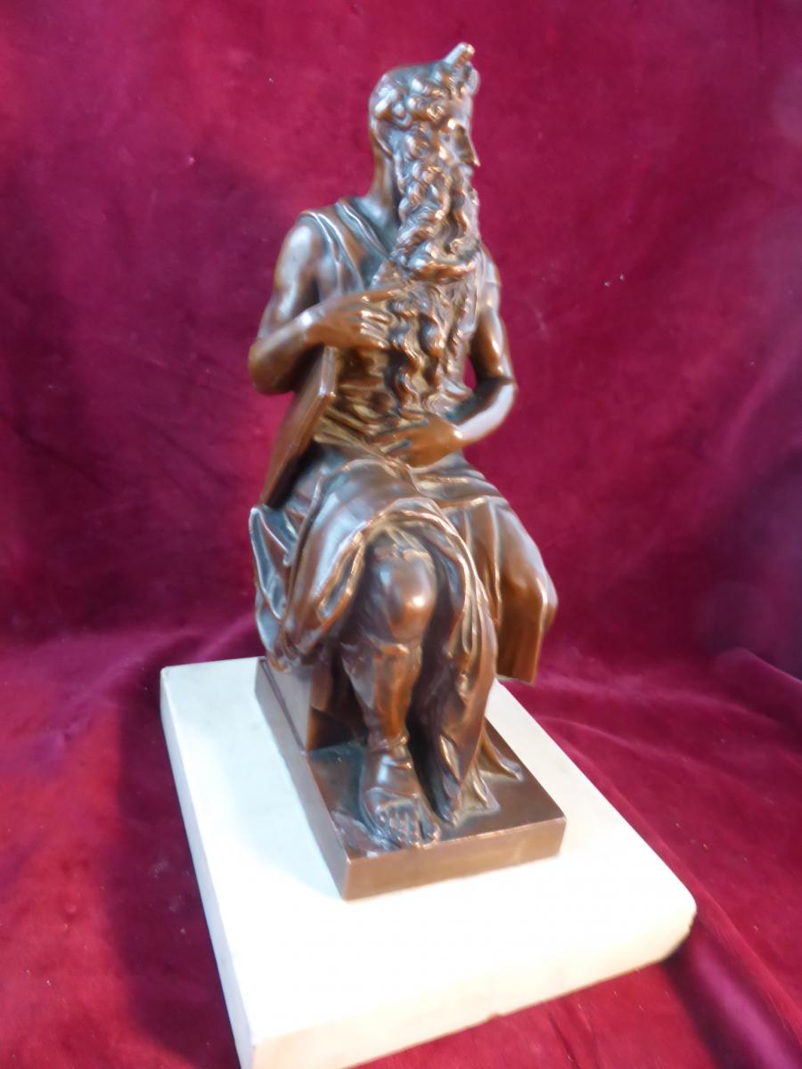 Moise De Michel Ange Bronze Sur Socle Marbre-photo-2