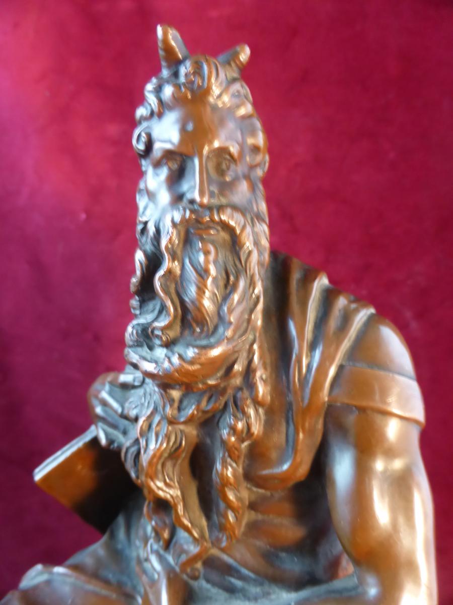 Moise De Michel Ange Bronze Sur Socle Marbre-photo-4
