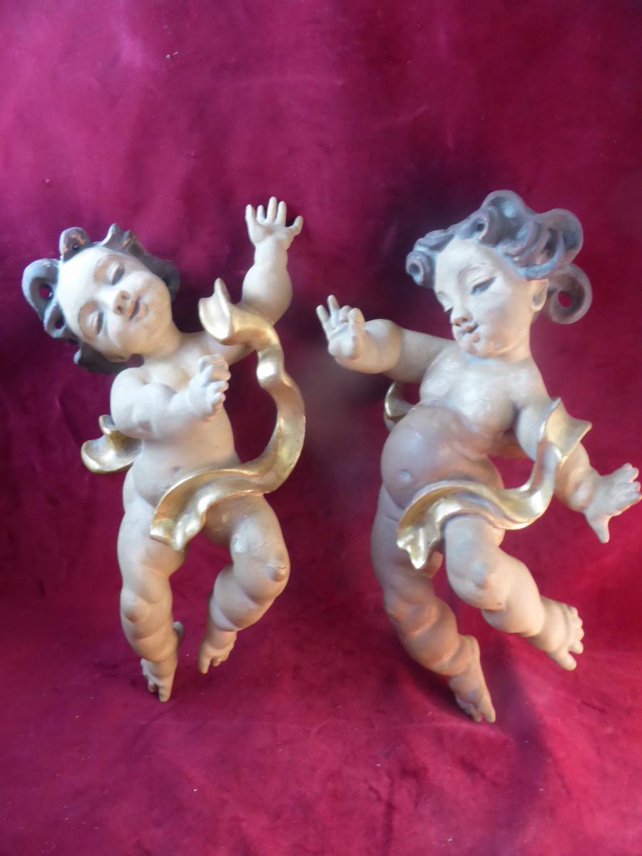 Putti Paire Bois Italiens 