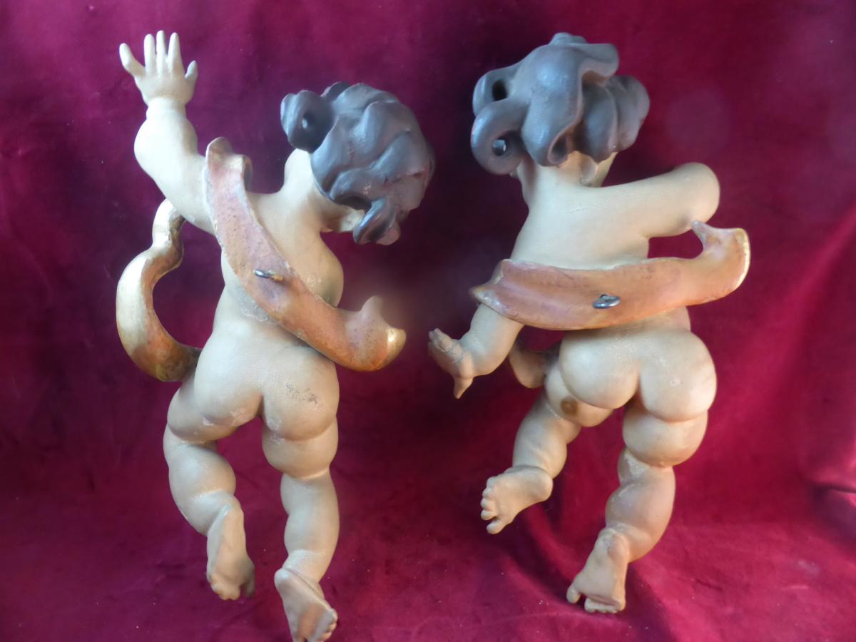 Putti Pair Of Italian Wood-photo-3