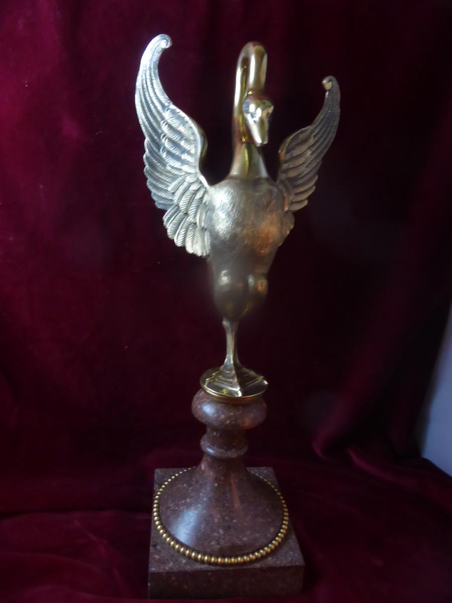 Bronze Swan On Base Marble-photo-2