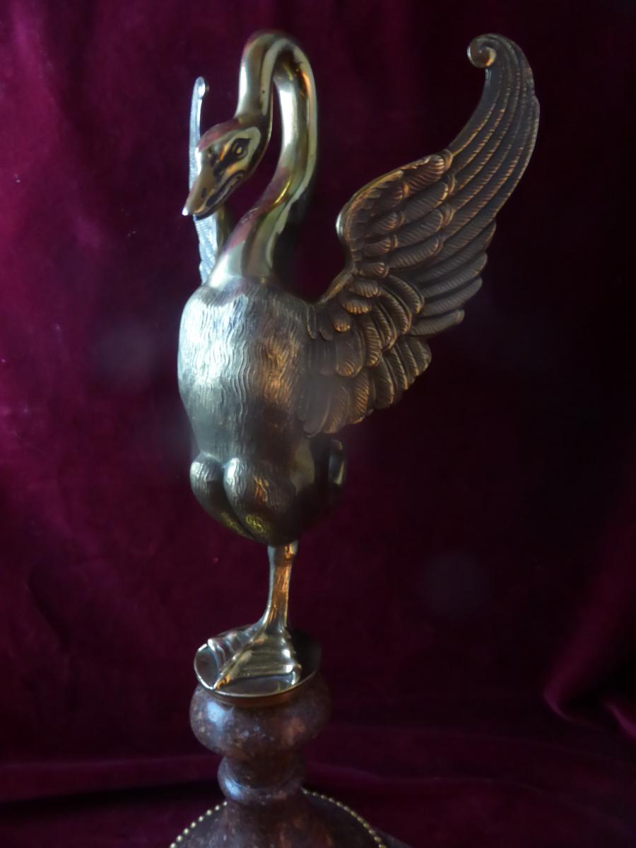 Bronze Swan On Base Marble-photo-3