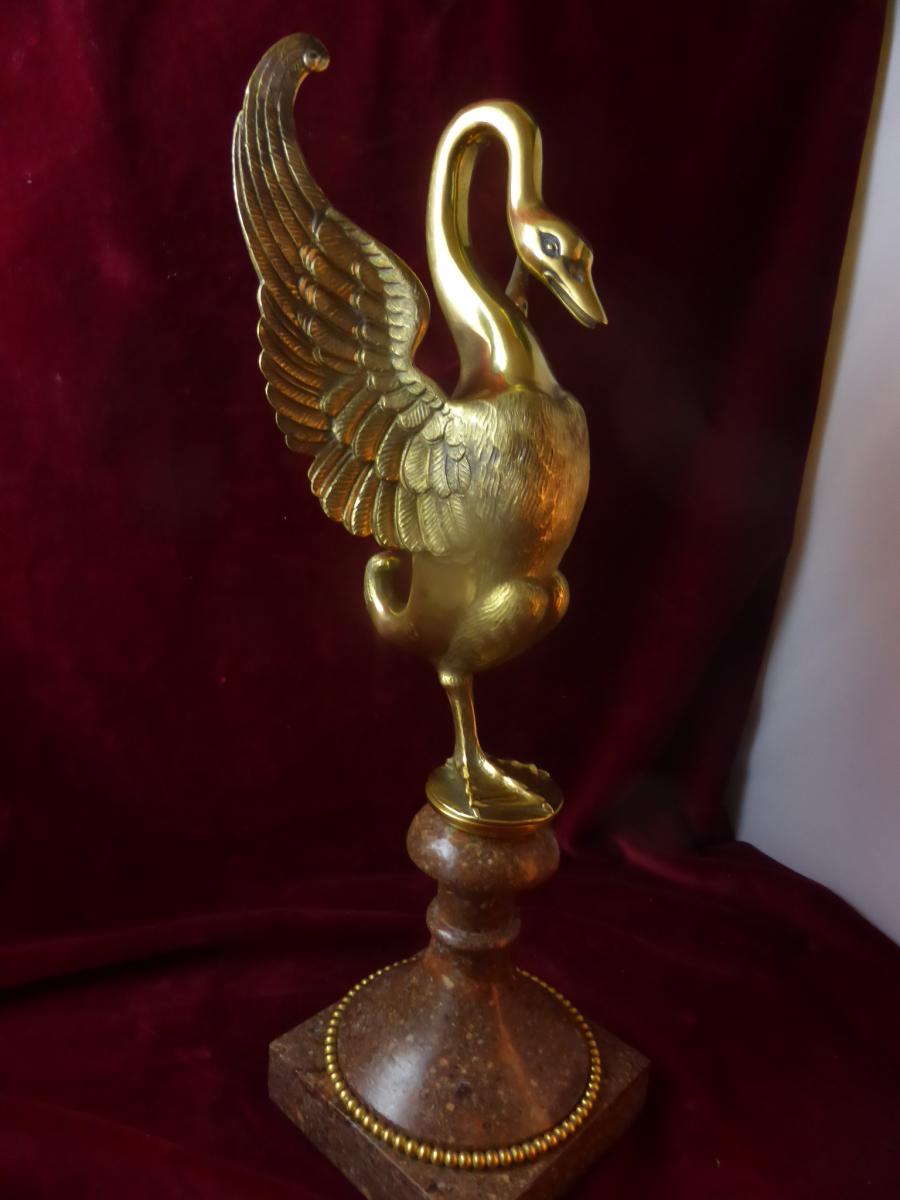 Bronze Swan On Base Marble-photo-3